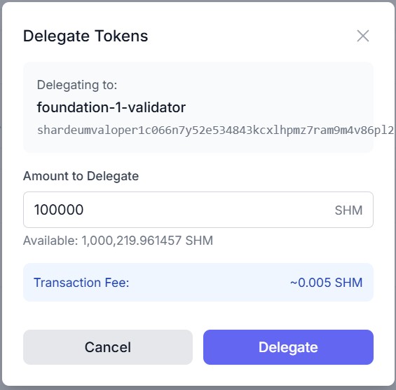 Enter how much SHM you want to delegate