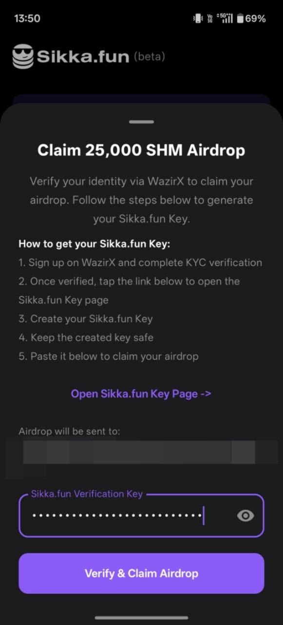 How to Claim Your 25,000 SHM on Sikka.fun app on Shardeum by WazirX users