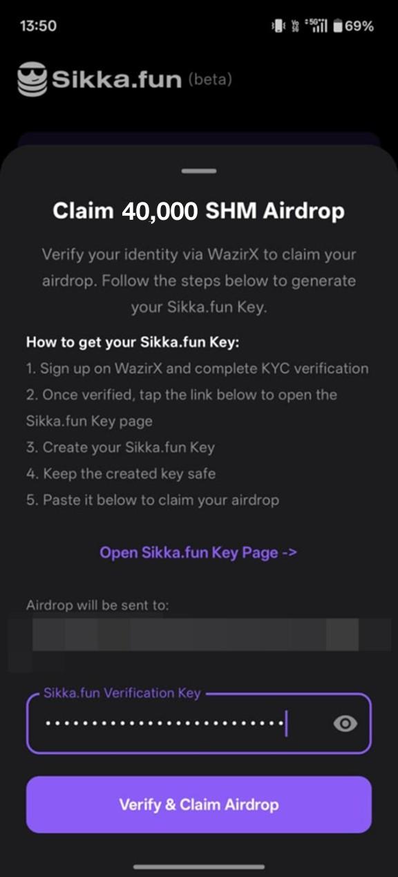 How to Claim Your 40,000 SHM on Sikka.fun app on Shardeum by WazirX users