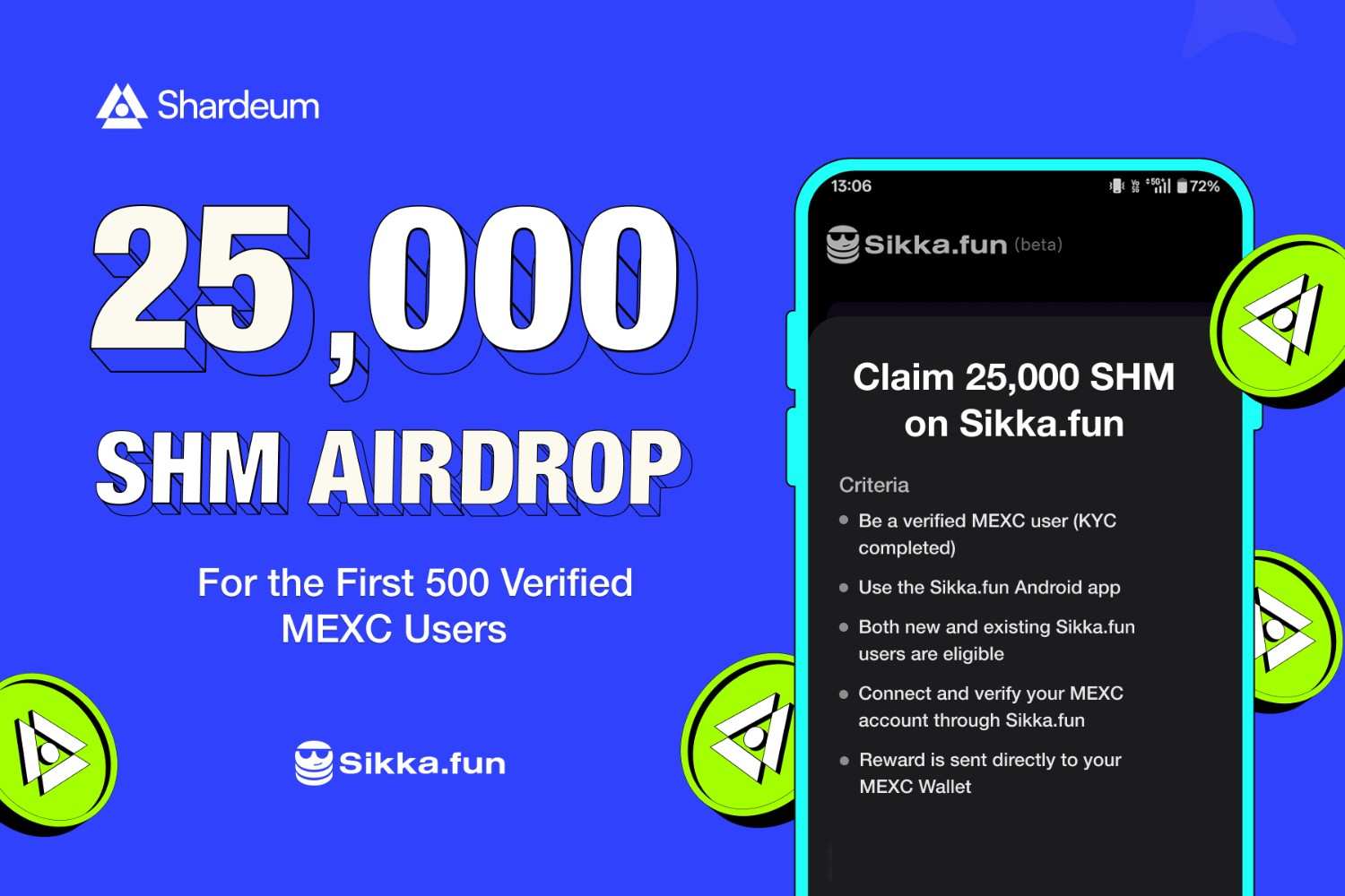 25,000 SHM Airdrop for Verified MEXC Users on Sikka.fun